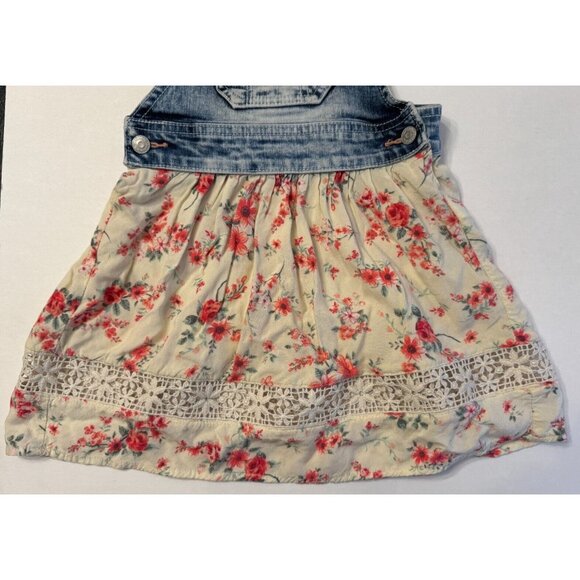 Jordache Acid Wash Denim Floral Jumper Lace Pink Flowers Vintage Size 4 5 XS - Picture 6 of 11